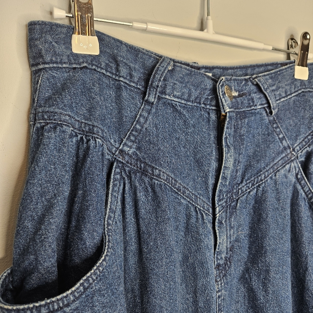 Vintage Calvin Klein Blue Denim Full Skirt High Waist Pockets Sz 6 - Picture 4 of 9